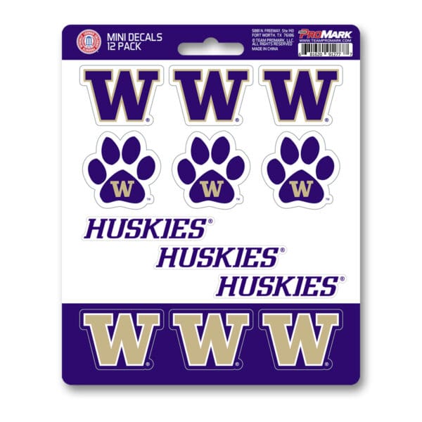 Washington Huskies 12 Count Mini Decal Sticker Pack 1