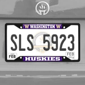 Washington Huskies Metal License Plate Frame Black Finish