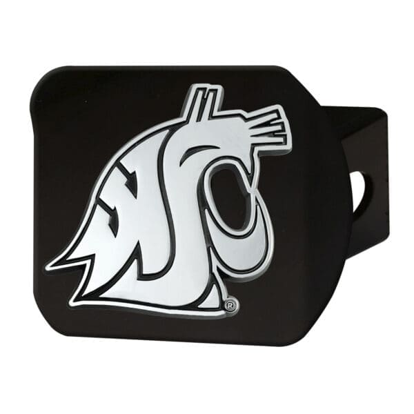 Washington State Cougars Black Metal Hitch Cover with Metal Chrome 3D Emblem 1