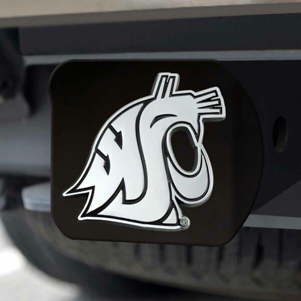 Washington State Cougars Black Metal Hitch Cover with Metal Chrome 3D Emblem
