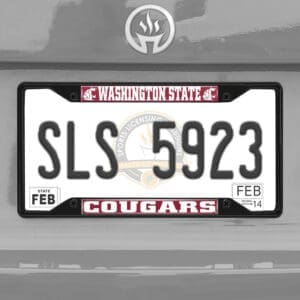 Washington State Cougars Metal License Plate Frame Black Finish