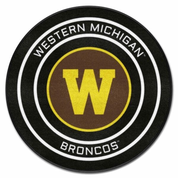 Western Michigan Broncos Hockey Puck Rug 27in. Diameter 1 scaled