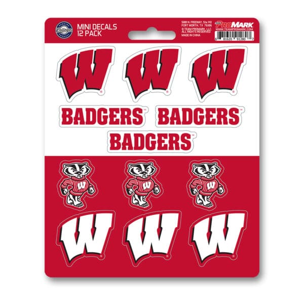 Wisconsin Badgers 12 Count Mini Decal Sticker Pack 1