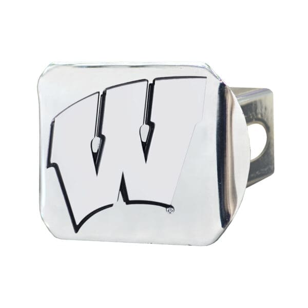 Wisconsin Badgers Chrome Metal Hitch Cover with Chrome Metal 3D Emblem 1