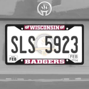Wisconsin Badgers Metal License Plate Frame Black Finish