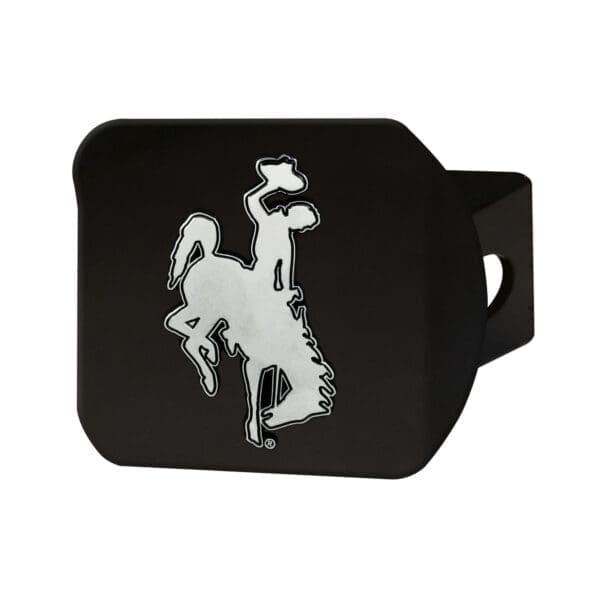 Wyoming Cowboys Black Metal Hitch Cover with Metal Chrome 3D Emblem 1