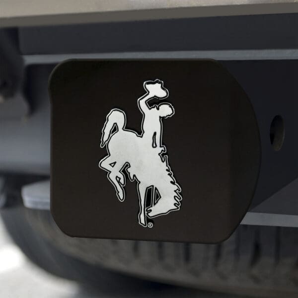 Wyoming Cowboys Black Metal Hitch Cover with Metal Chrome 3D Emblem