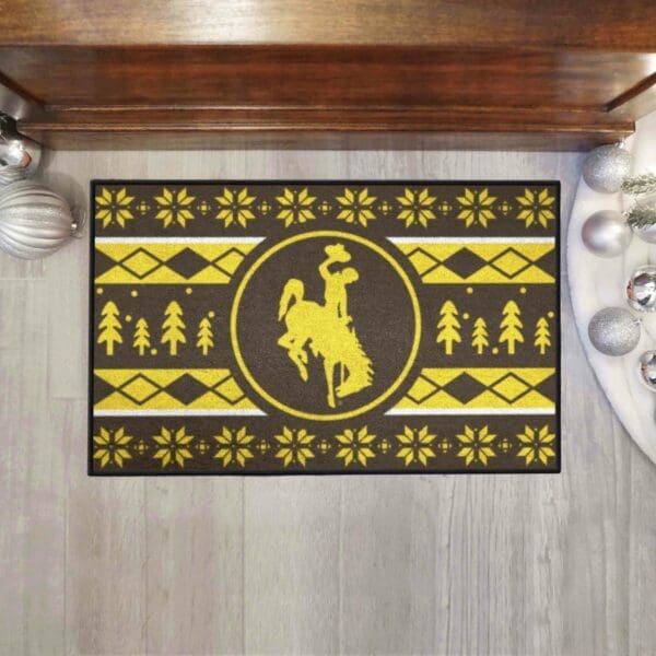Wyoming Cowboys Holiday Sweater Starter Mat Accent Rug - 19in. x 30in.